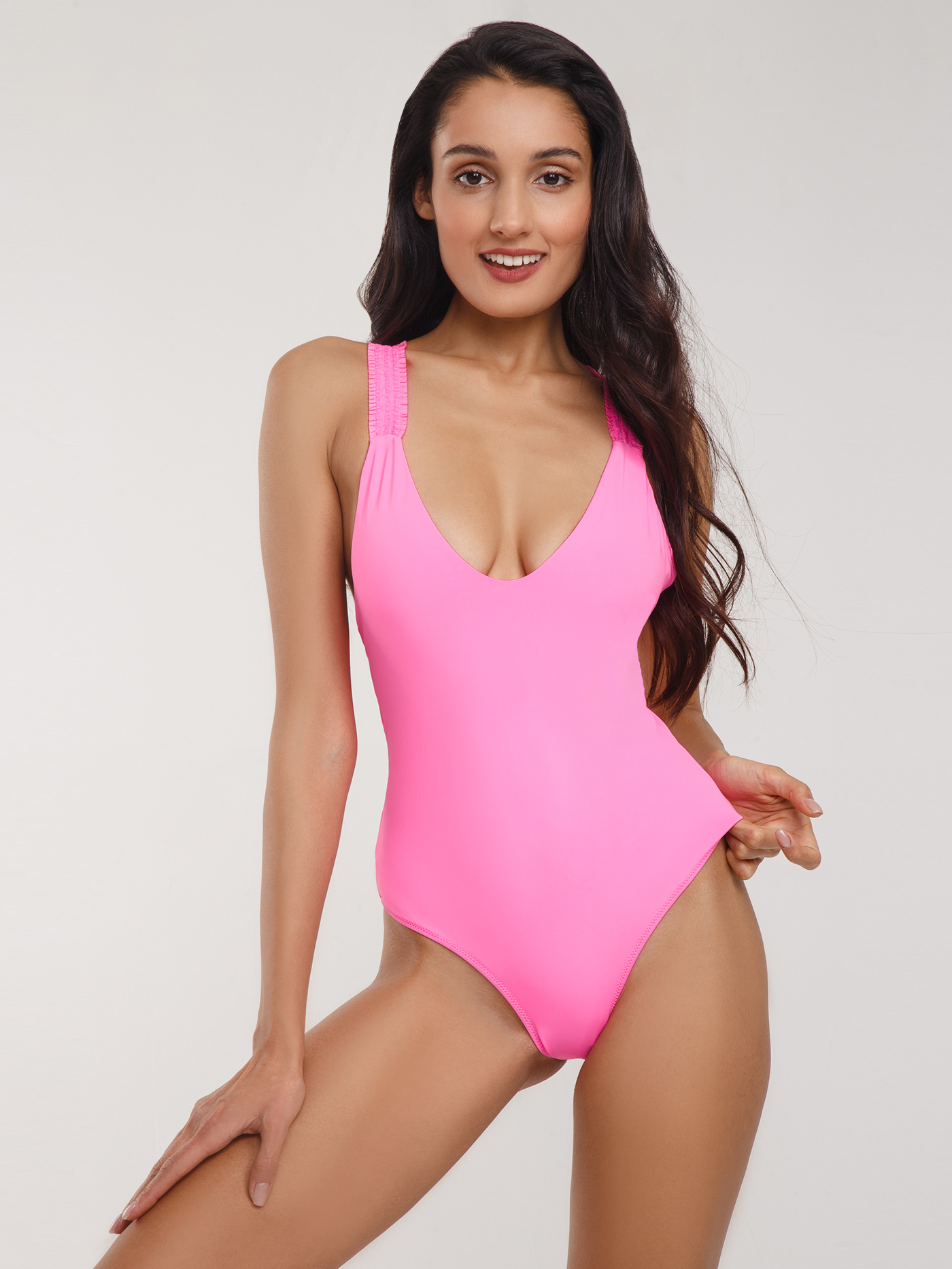 Купальник слитный с мягкой чашкой Ярко-розовый CAM-13069 | фото 1