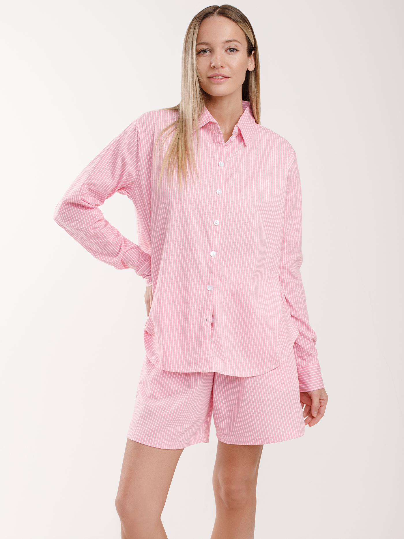 Пижама рубашка / шорты Розовый с белым WK-1404P | фото 1