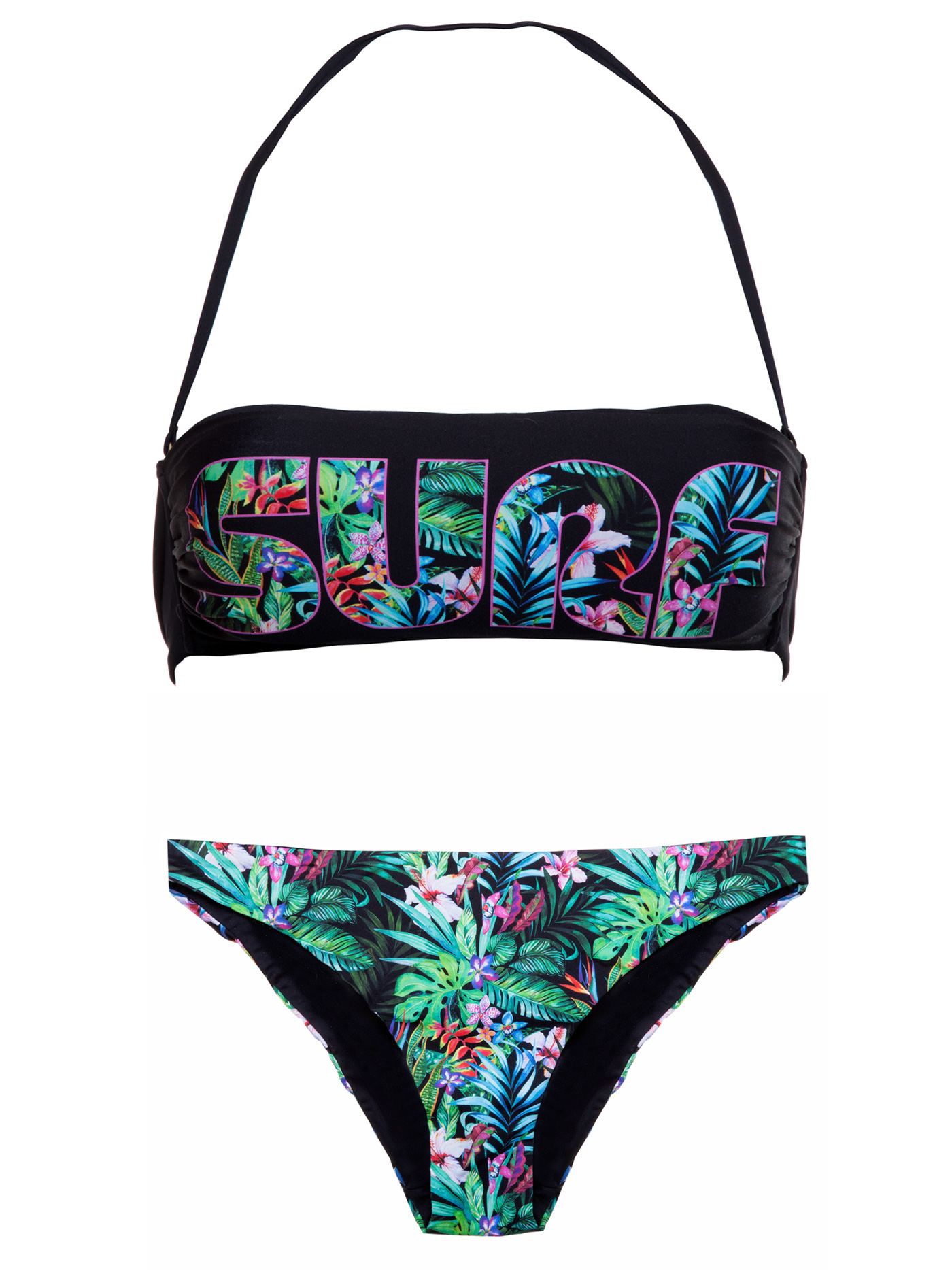 Купальник раздельный бандо / слип Черный принт JG11 | фото 4