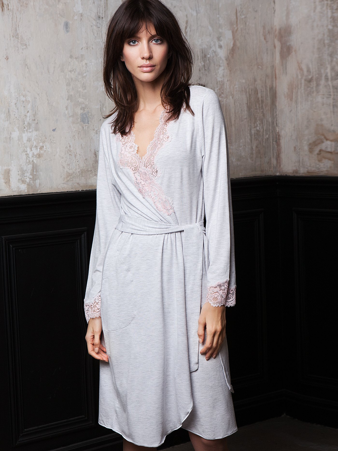 Халат Серый с розовым 9788a | фото 1