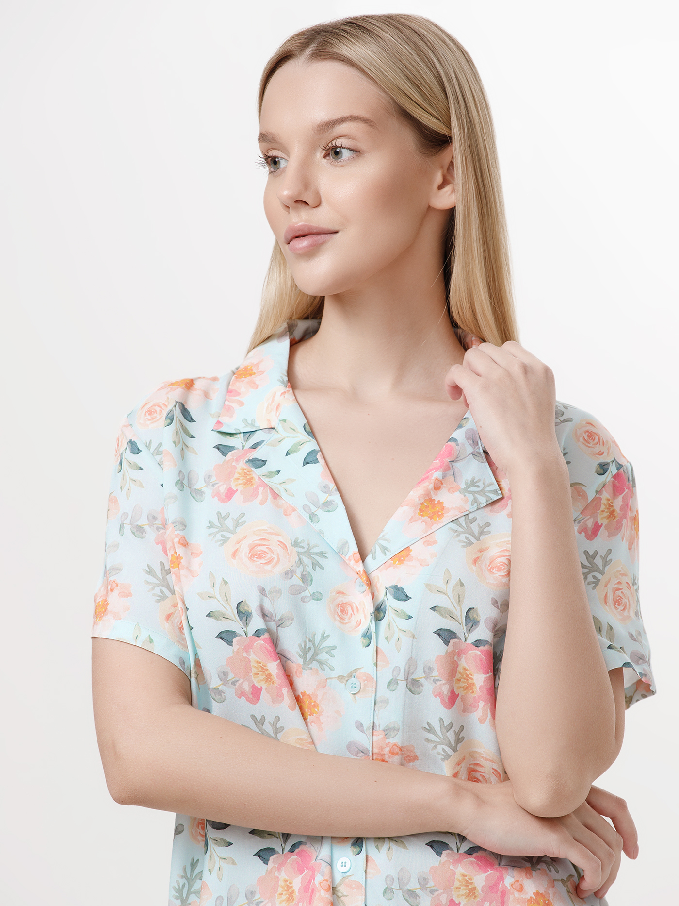 Пижамный топ Принт пионы PAR-04 | фото 3