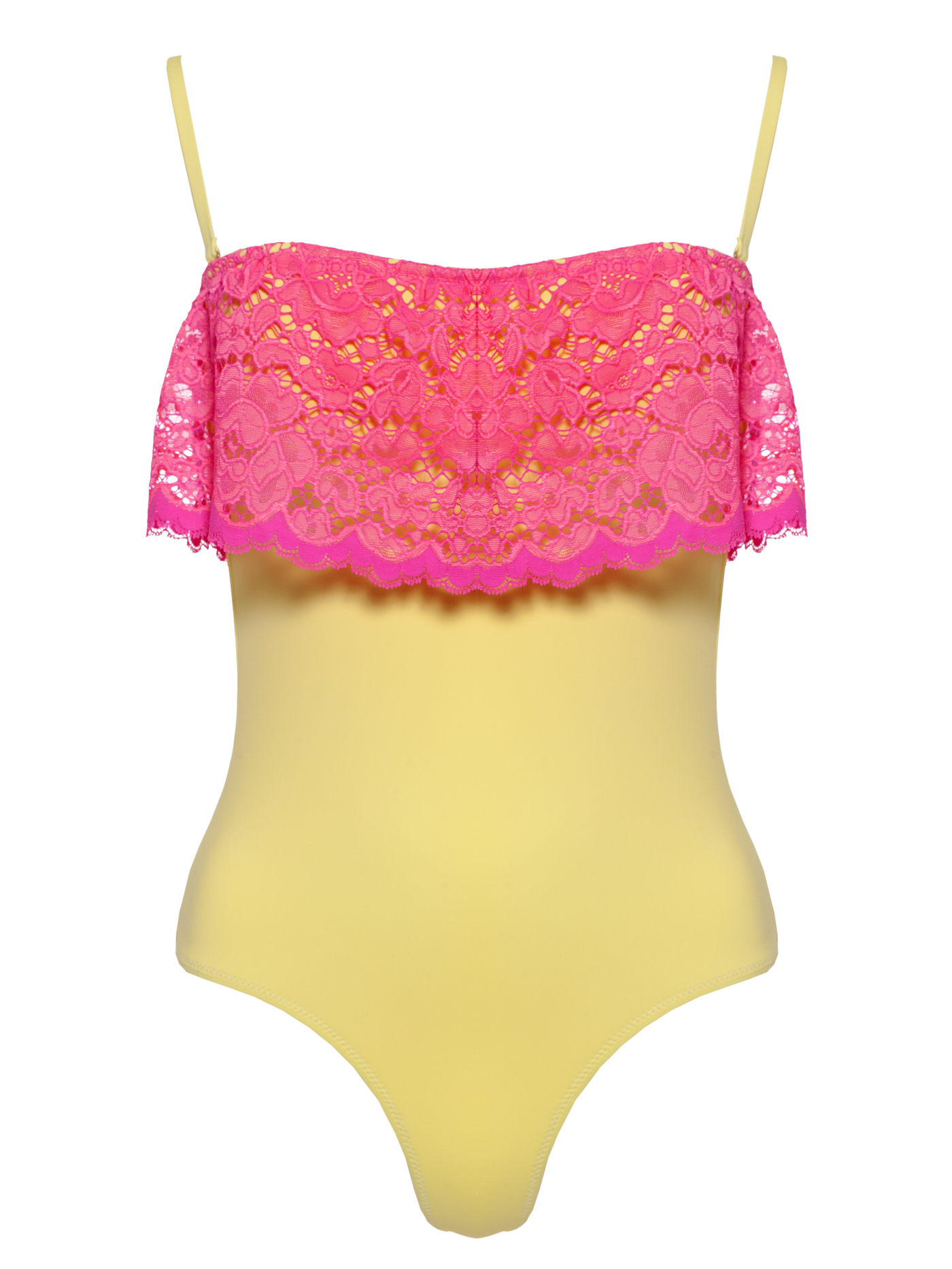 Купальник слитный бандо Желтый с розовым CAM-12354 | фото 4