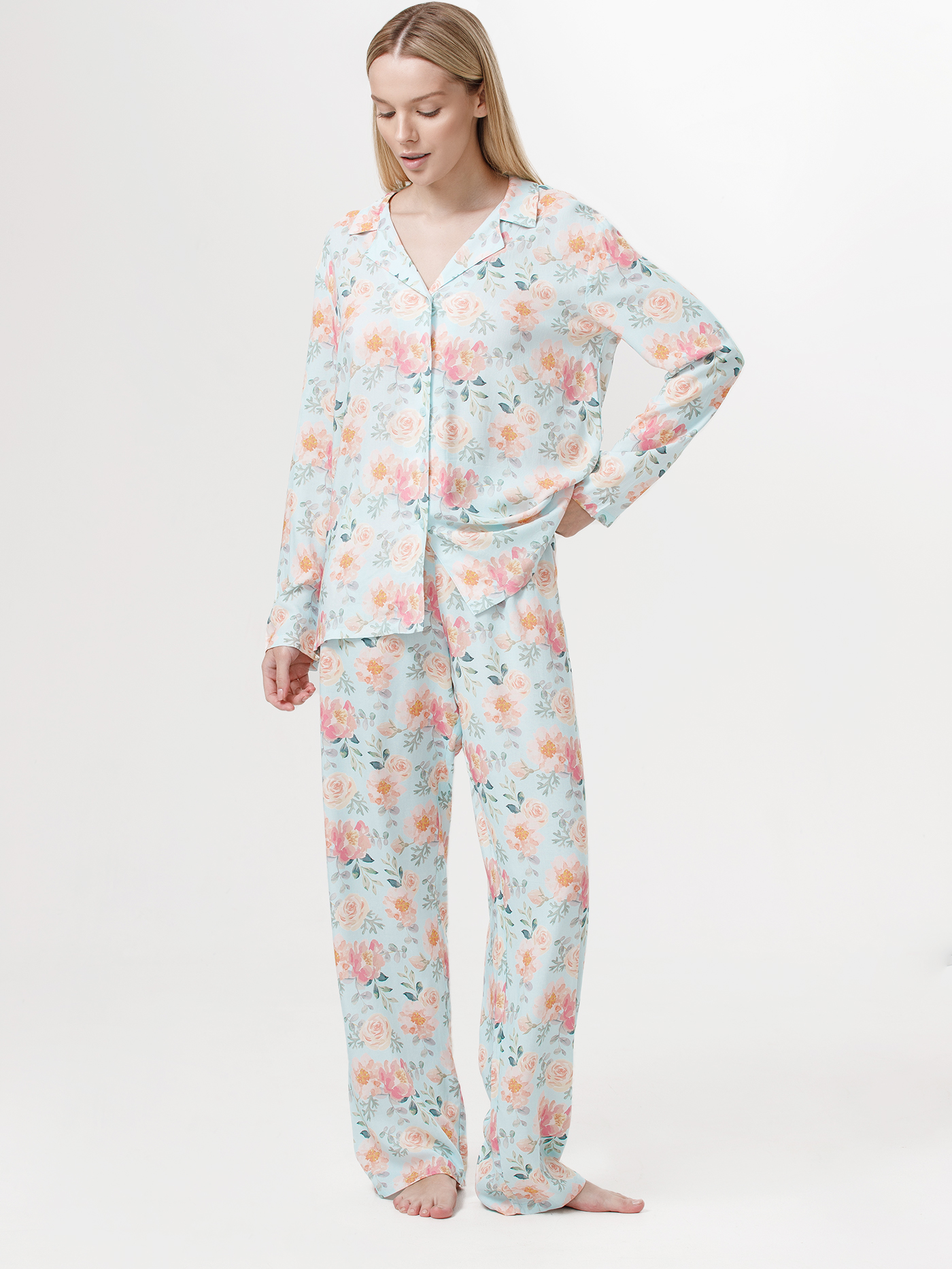 Брюки Принт пионы PAR-01 | фото 1