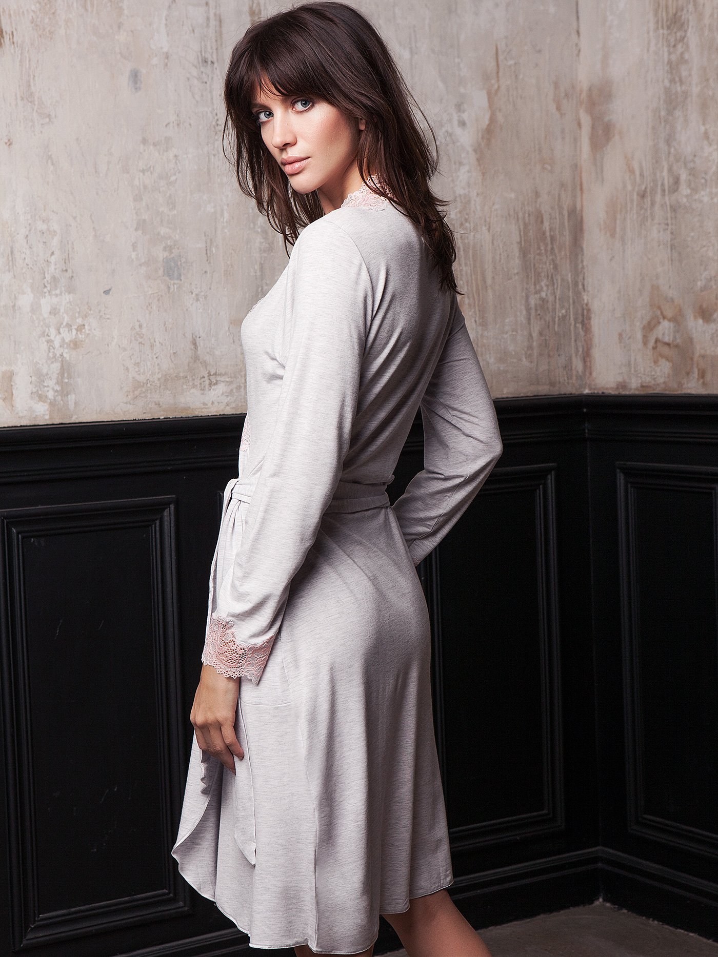 Халат Серый с розовым 9788a | фото 2