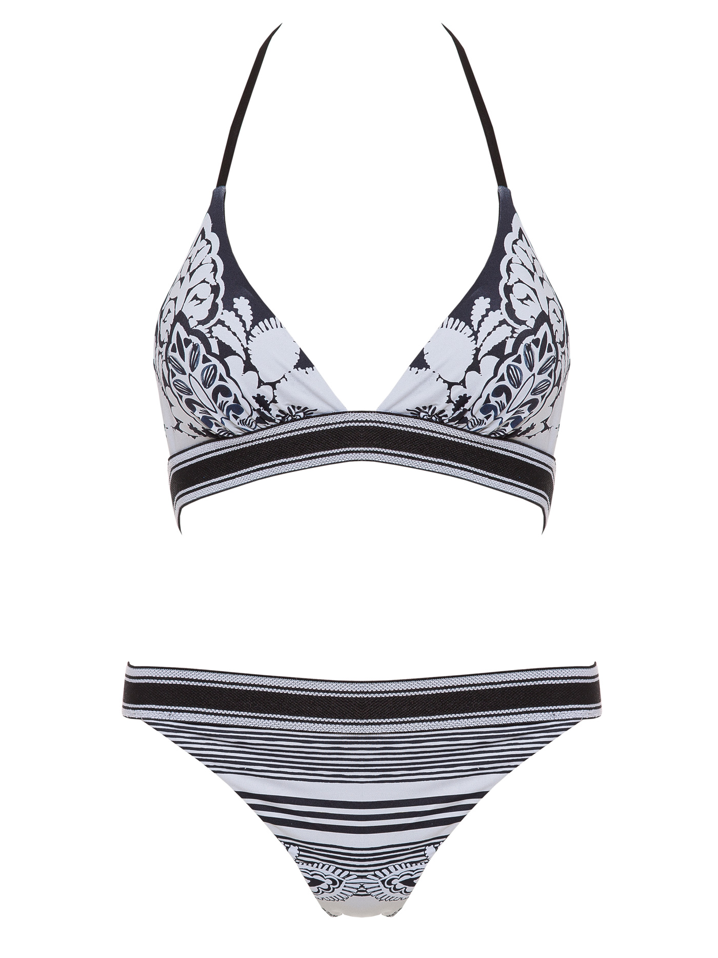 Купальник раздельный мягкий треугольник / бикини Черно-белый принт BS7222 | фото 4