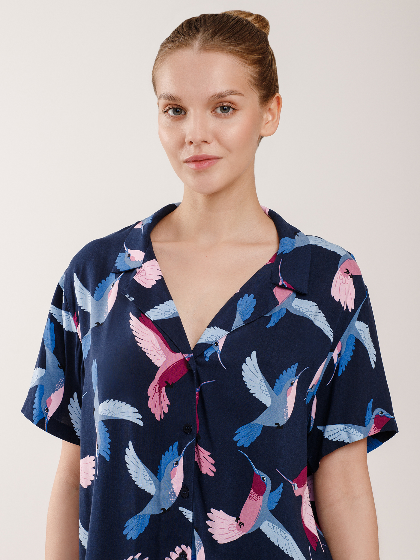 Пижамный топ Принт синий PAR-04 | фото 1