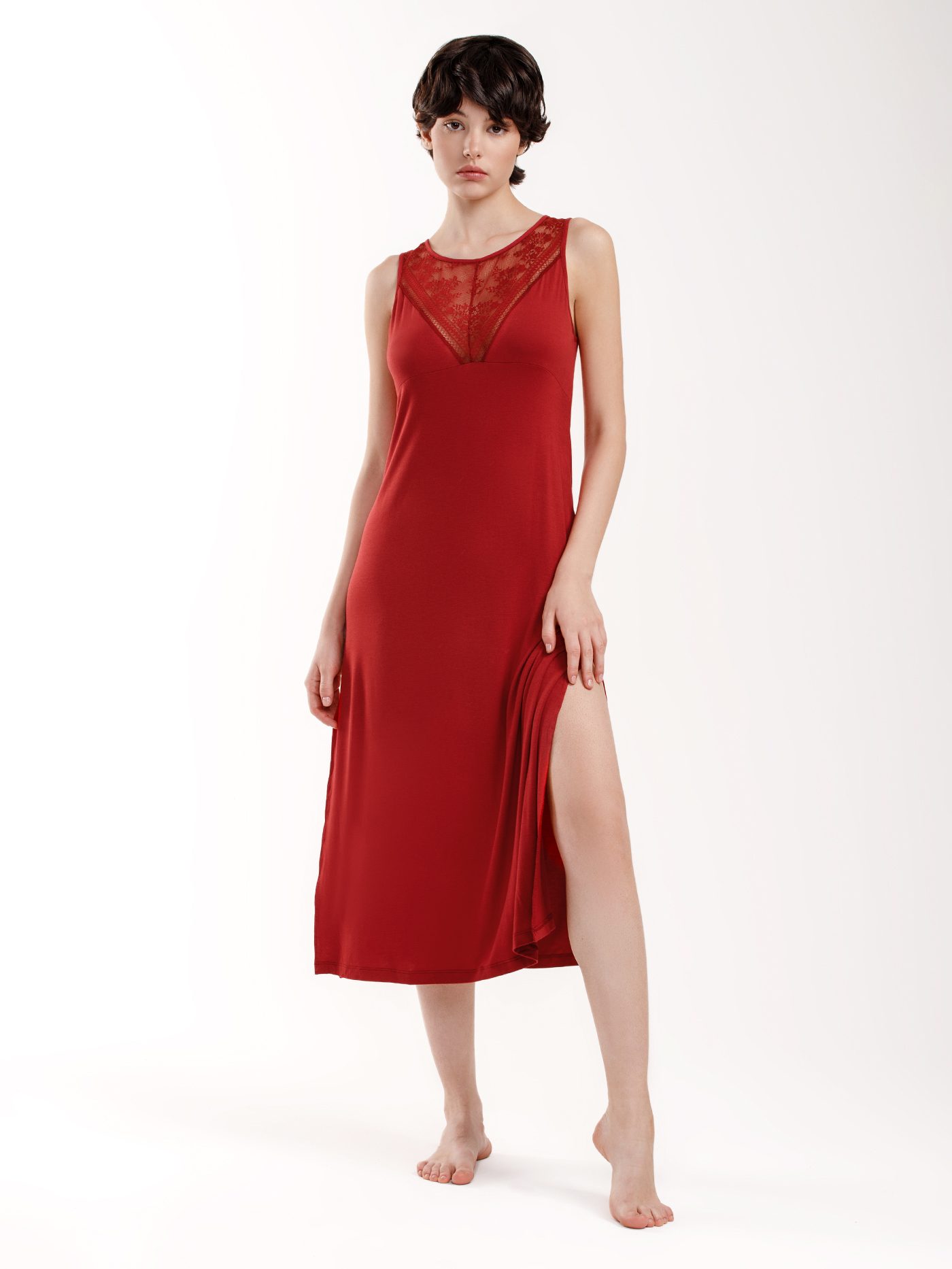 Сорочка на бретелях Бордовый 3017F3222 | фото 3