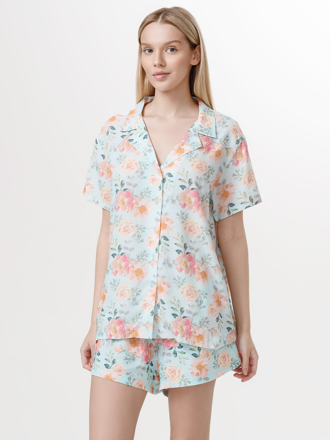 Пижамный топ Принт пионы PAR-04 | фото 1